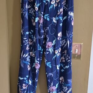 Elegant Floral Wide Leg Pants in Navy